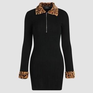 Cider Black Dress with Leopard Accents